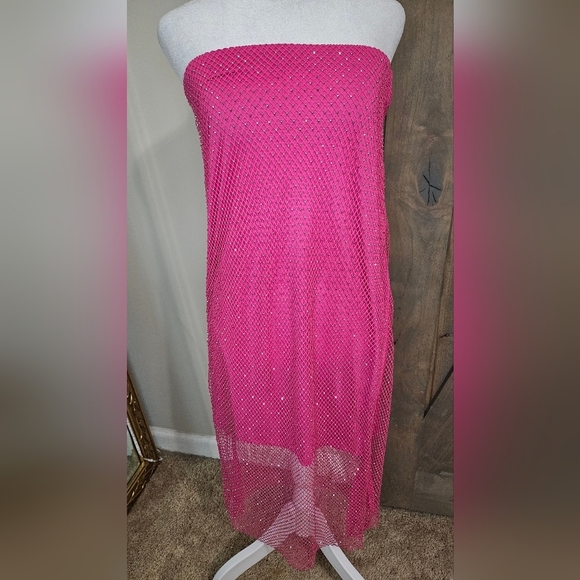 SINCERLY JULES mesh Fishnet Sequin Midi Skirt In Hot Pink. Size Med NWT - Picture 7 of 16